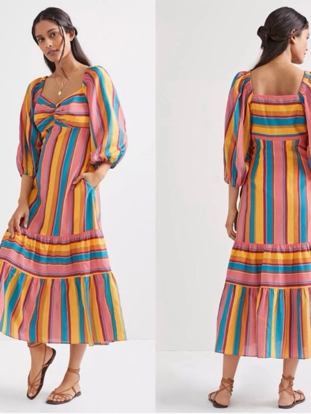 FARM Rio Anthropologie Rainbow Stripe Midi Dress Medium Petite NWT! - Picture 2 of 8